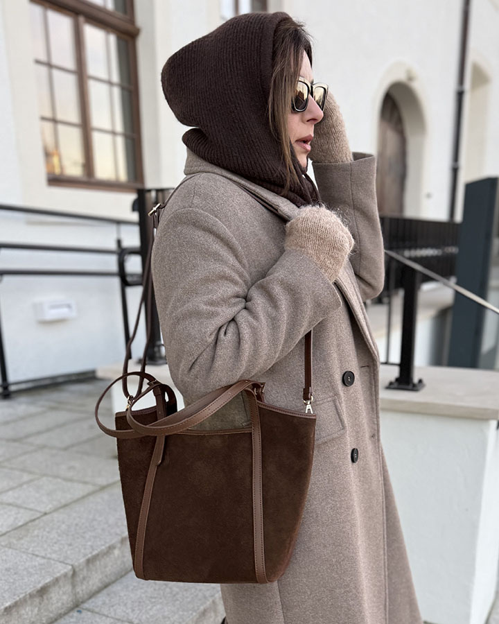 MARCO MAZZINI Hnědá prostorná kožená shopper kabelka