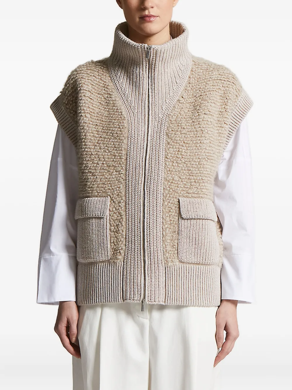 Peserico high-neck flap-pocket knitted vest - Neutrals