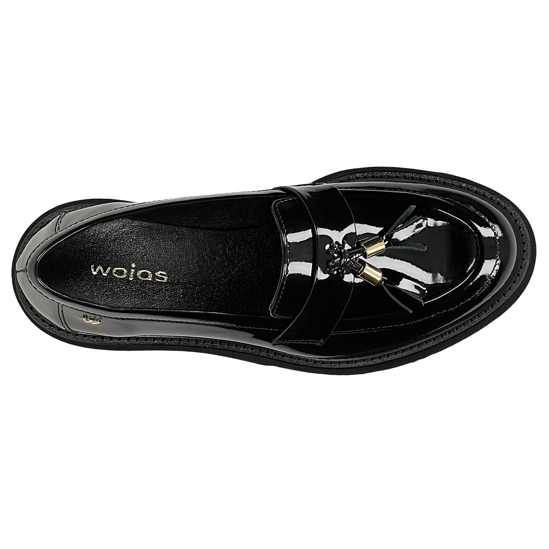 Wojas Černé Lakované Mokasíny Se Zdobným Třásněm