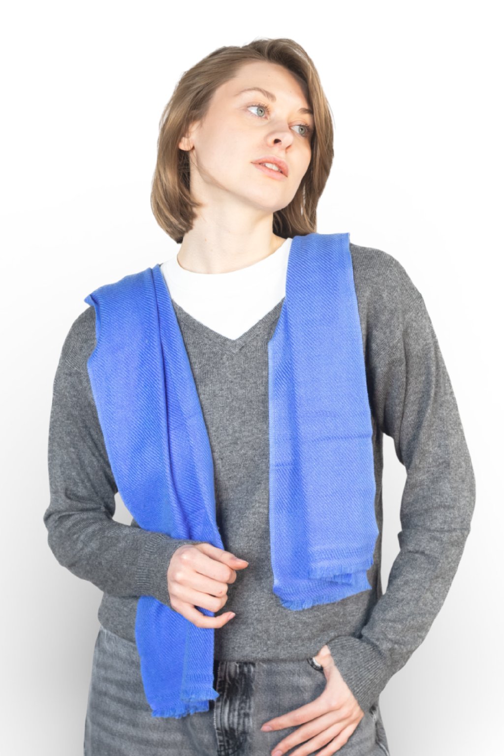 Pashmii 100% Kašmírová šála SKY modrá