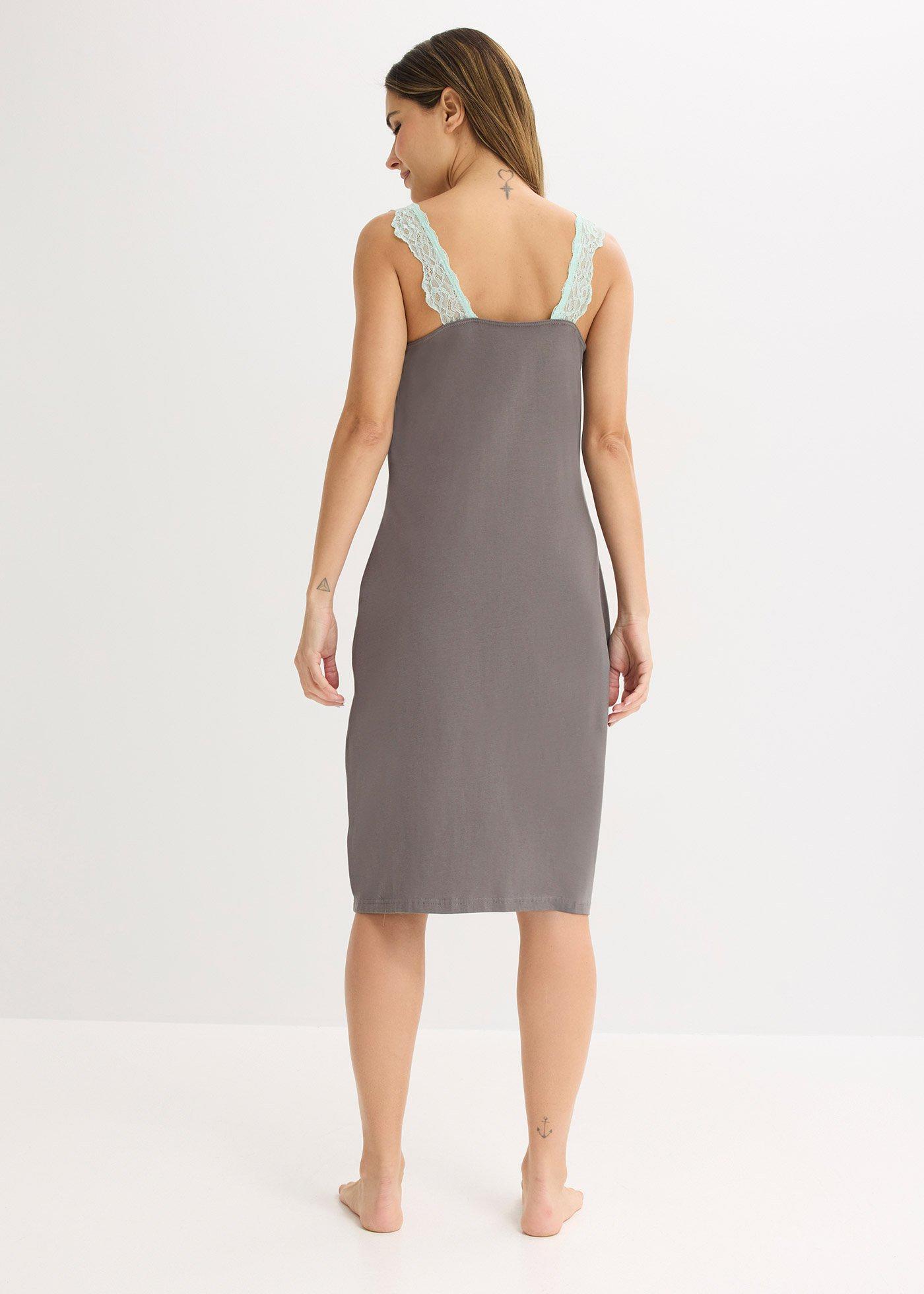 bonprix Noční košile s viskózou a krajkou šedá Žena