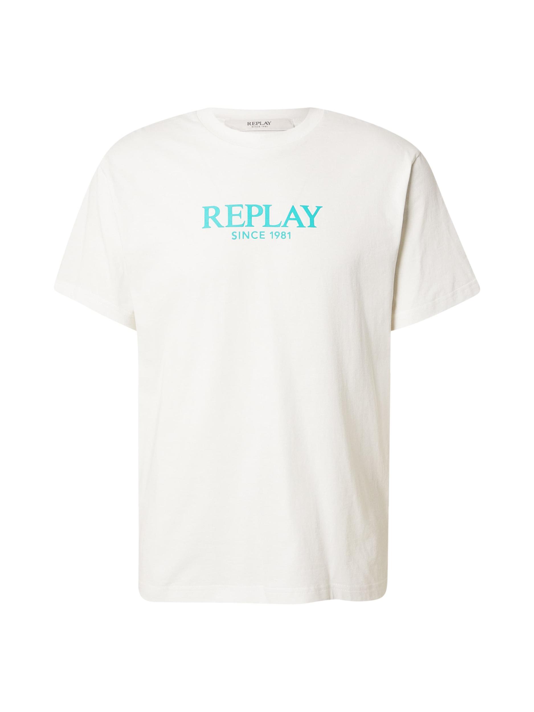 REPLAY Tričko tyrkysová / offwhite