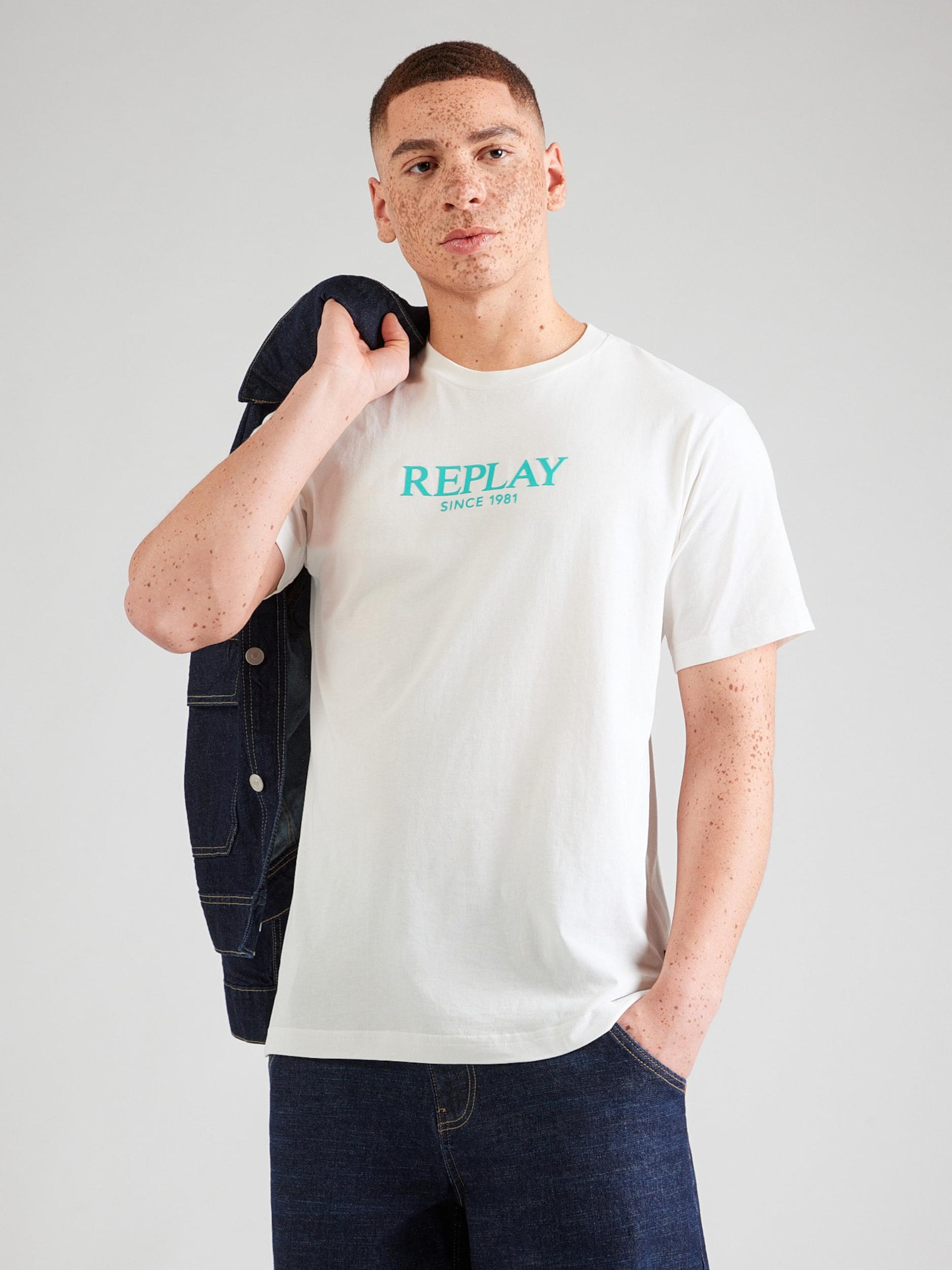REPLAY Tričko tyrkysová / offwhite