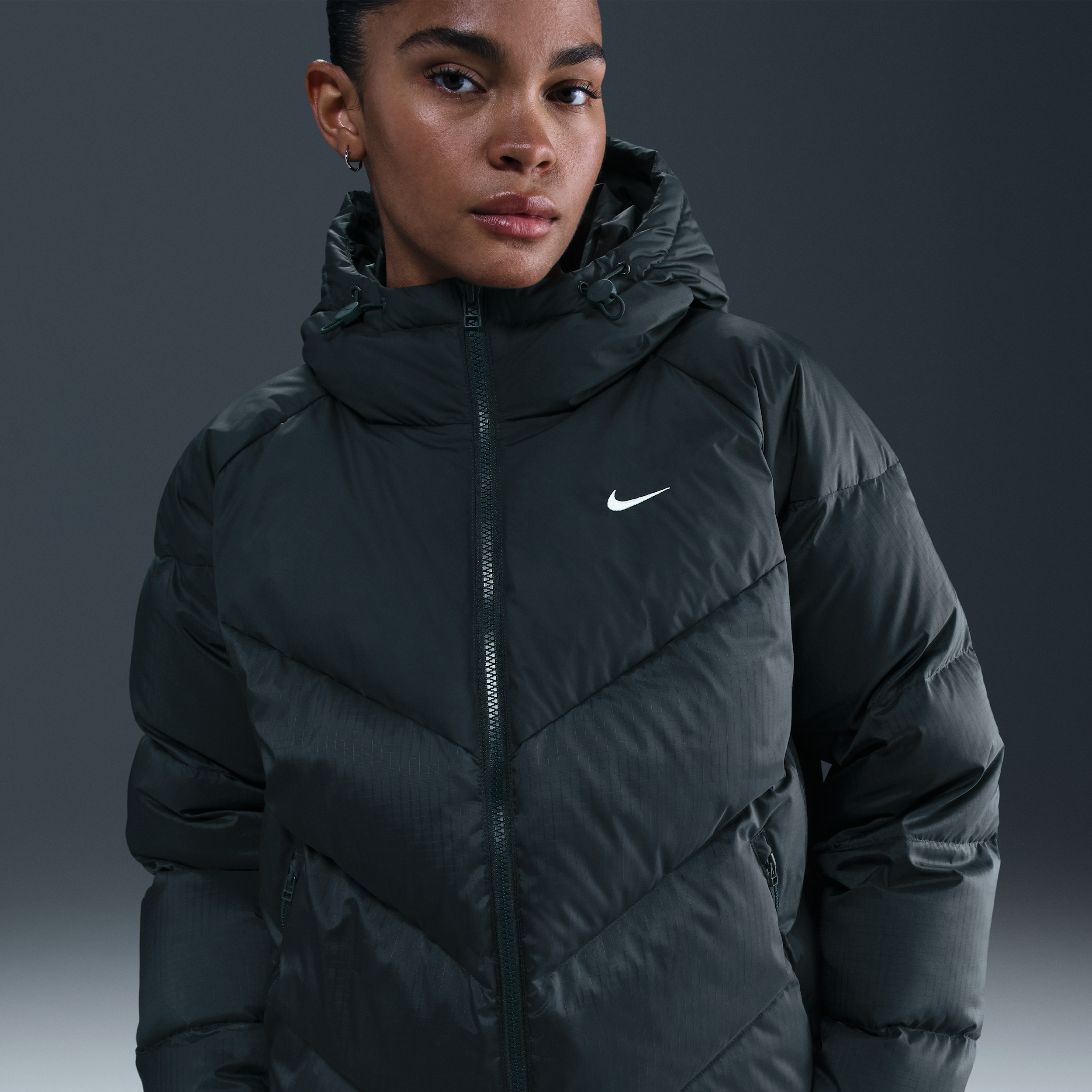 Nike Windpuffer Women's Storm-FIT Loose Hooded Down Puffer - Green - Polyester