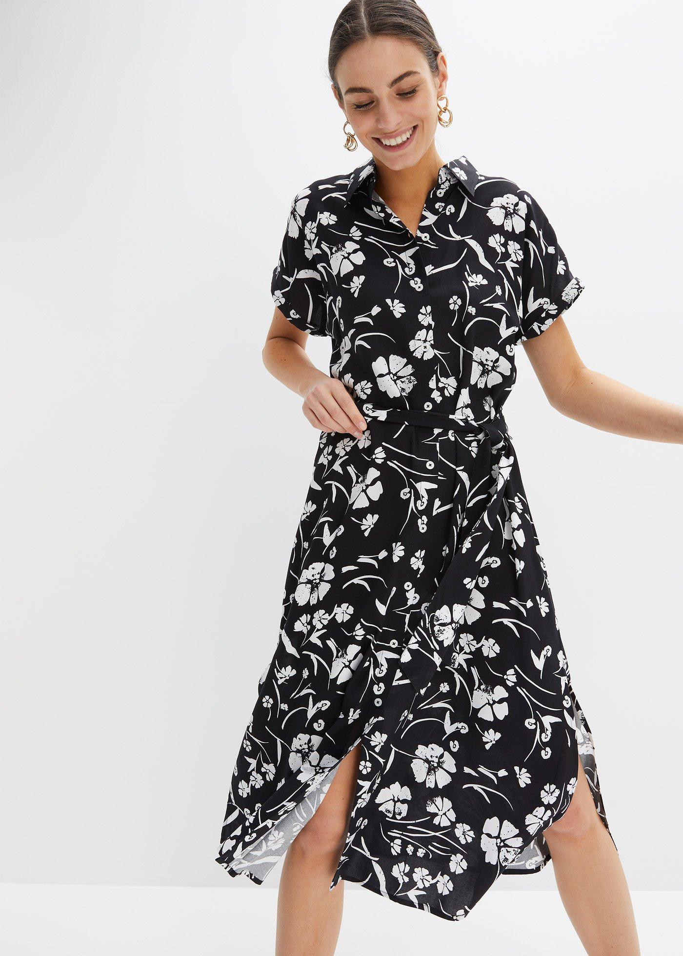 bonprix Halenkové šaty s potiskem Černá