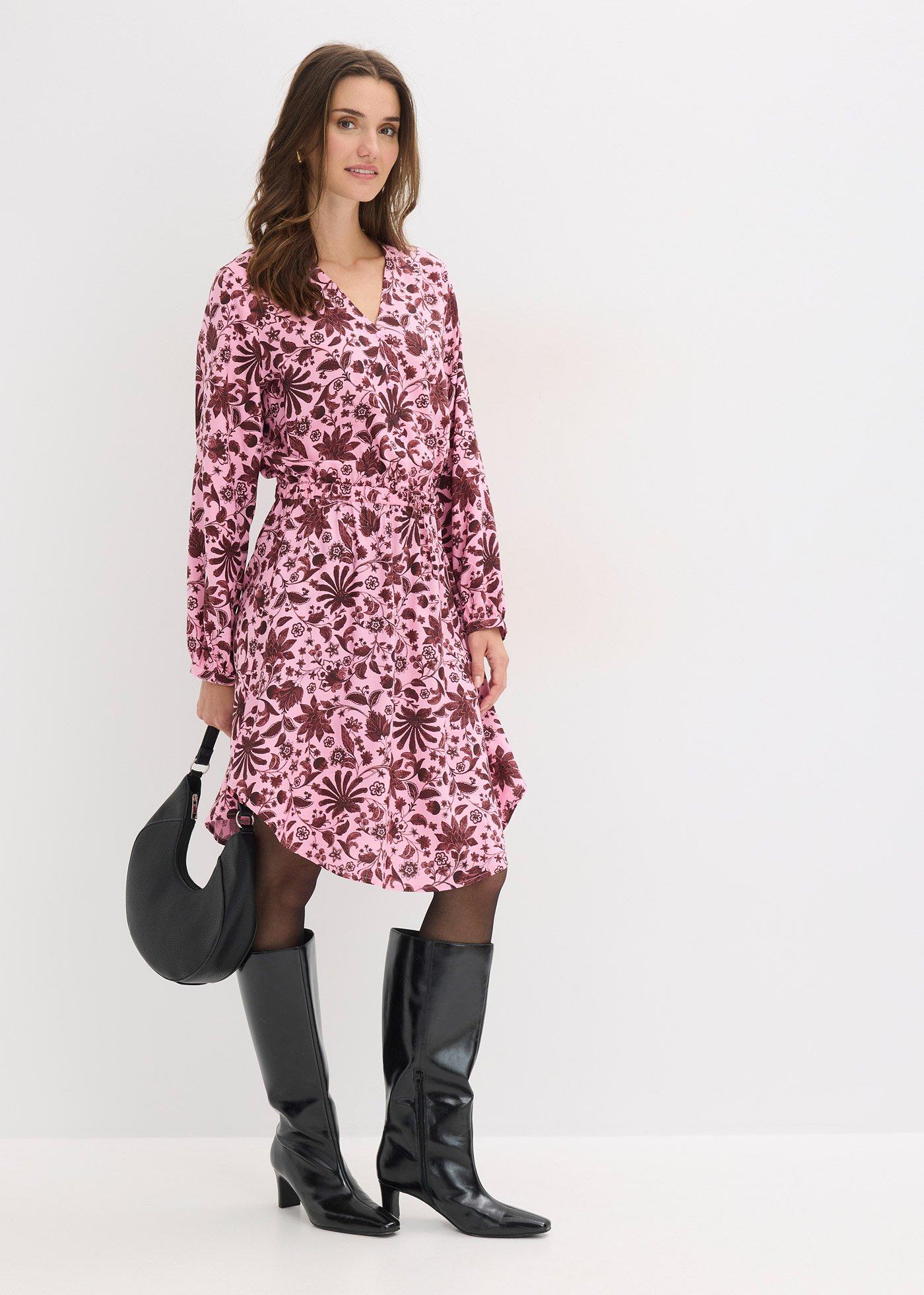 bonprix Midi šaty ze splývavé viskózy Růžová