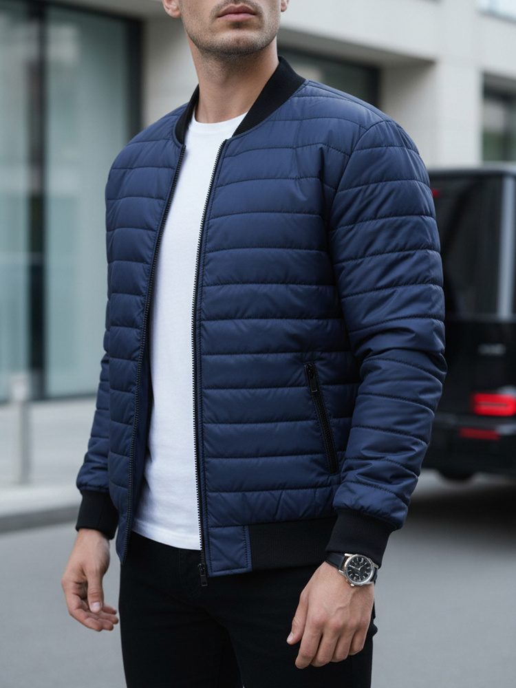 Dstreet Prošívaná pánská bunda bomber v modré barvě