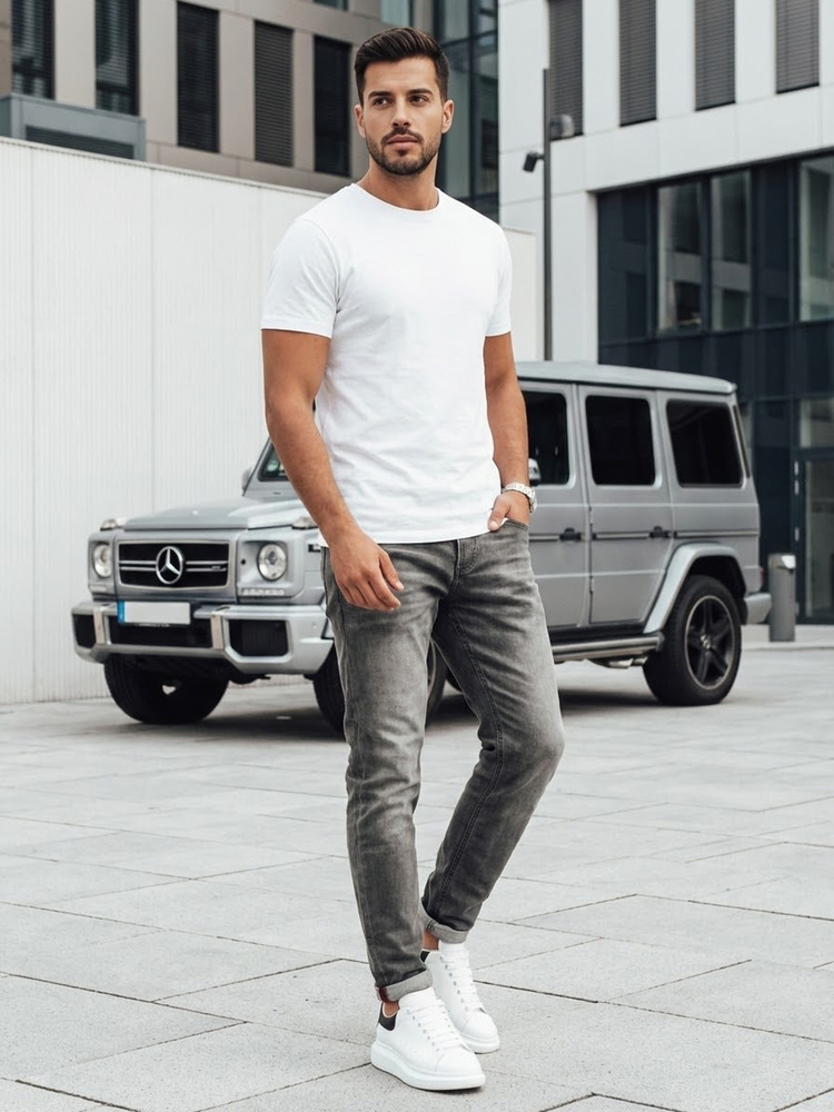 BASIC Šedé džínové kalhoty Šedá