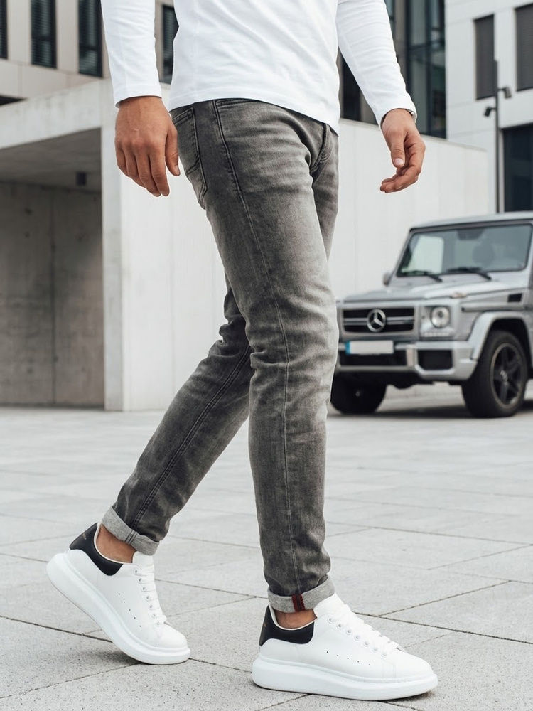 BASIC Šedé džínové kalhoty Šedá