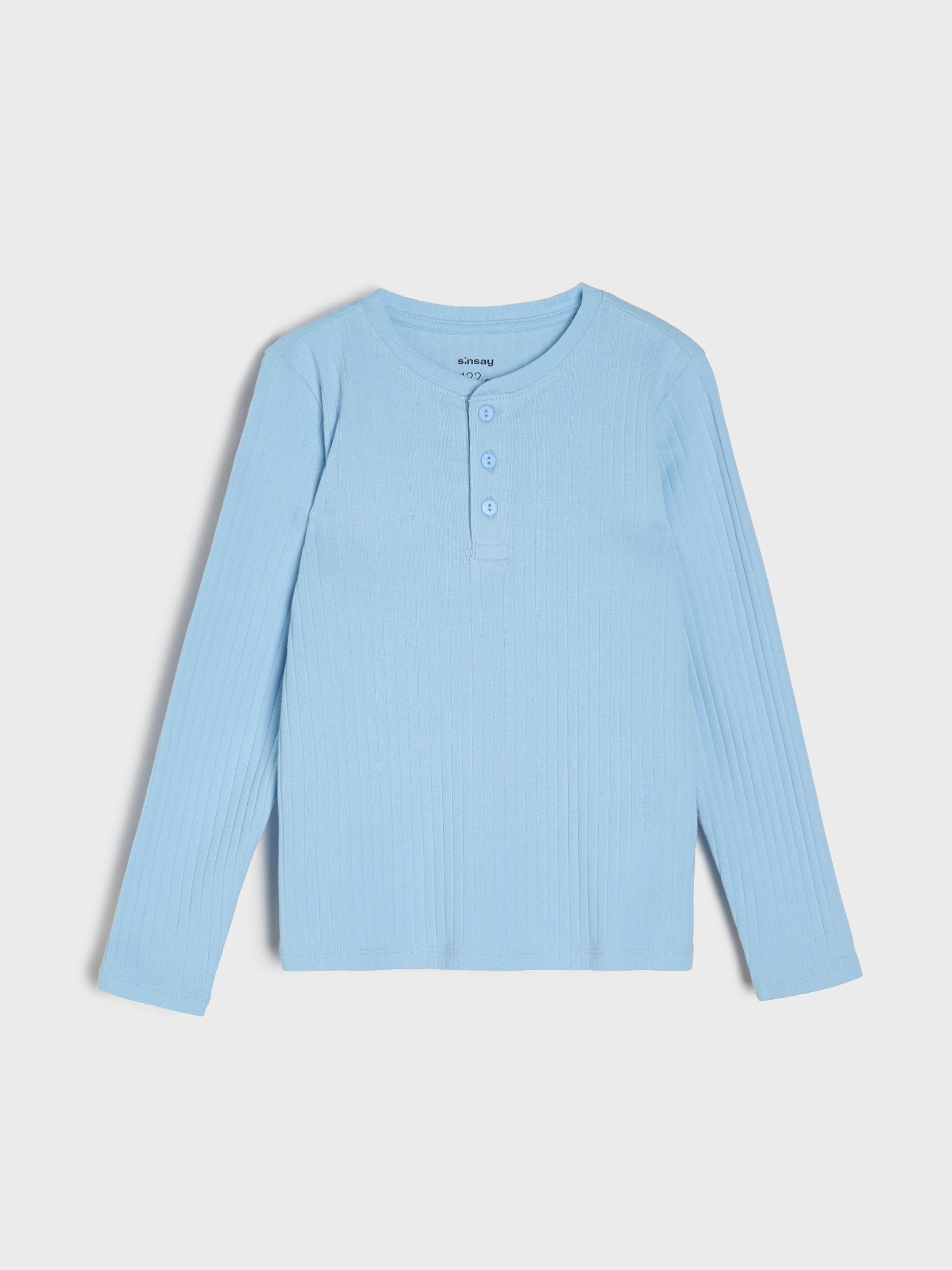 Sinsay - Bavlněné tričko s dlouhými rukávy - modrá