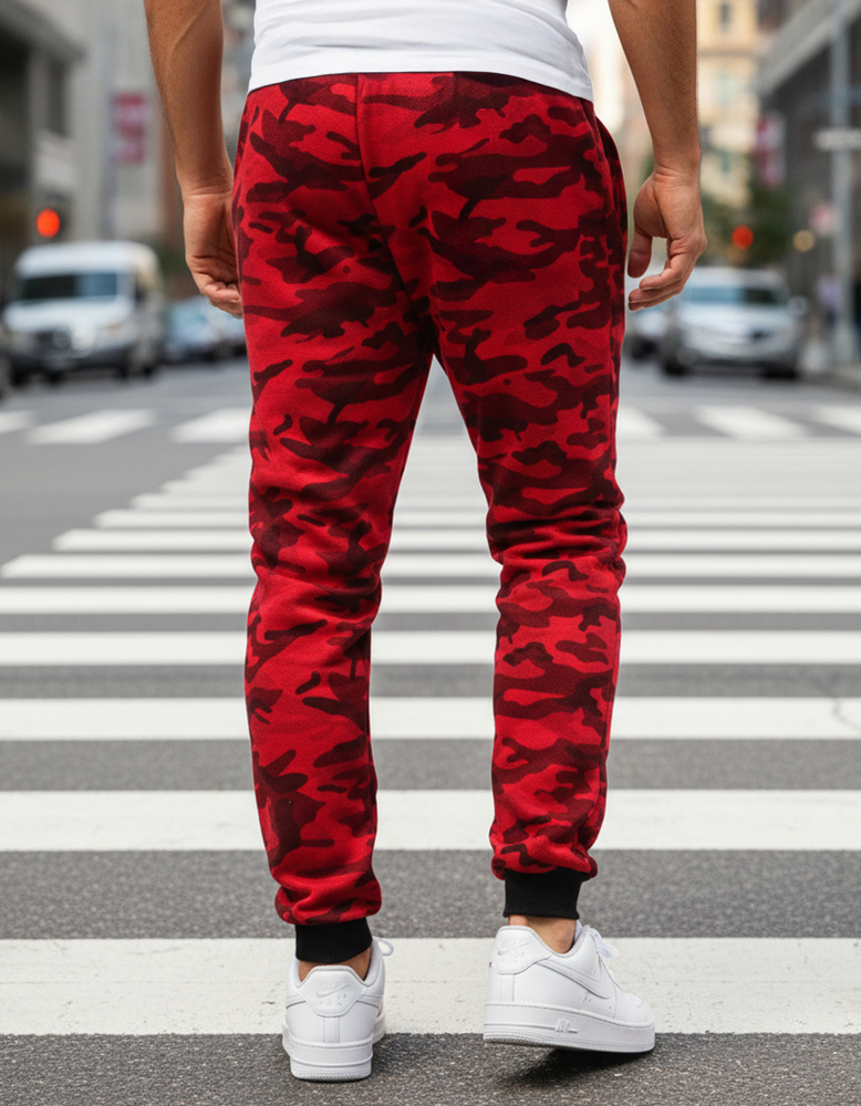 BASIC Červené pánské maskáčové tepláky Červená