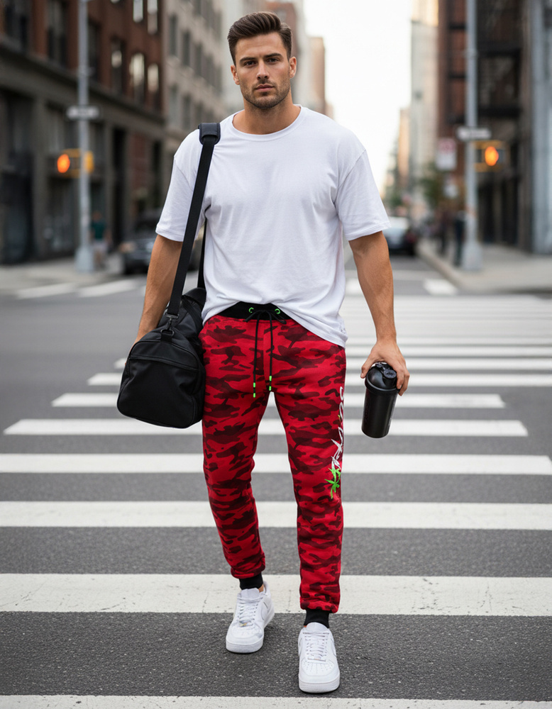 BASIC Červené pánské maskáčové tepláky Červená