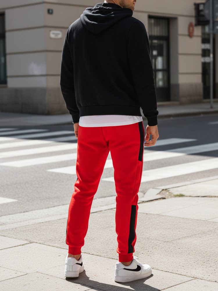 Buďchlap Červené tepláky s kontrastními pruhy