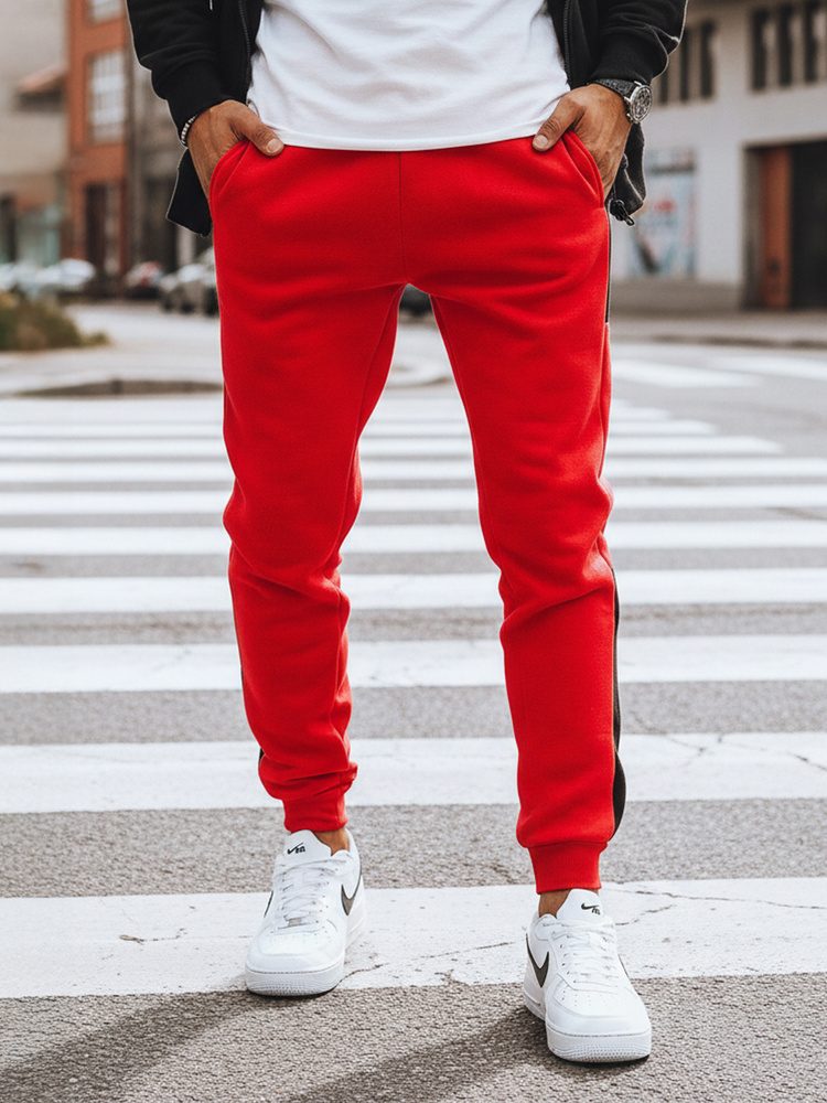 Buďchlap Červené tepláky s kontrastními pruhy