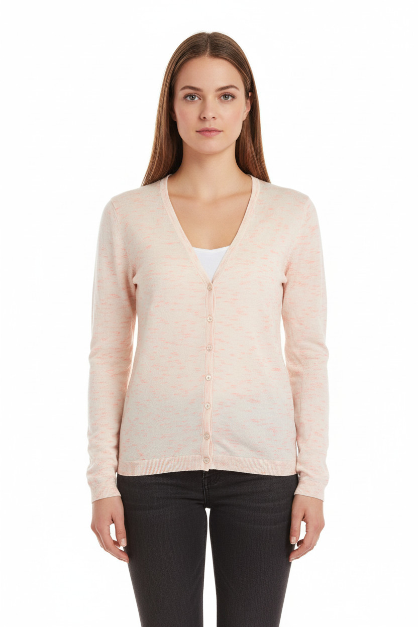 S.OLIVER Dámský Lehký Kardigan Béžový S Růžovým Melírem Propínací Vel. 38