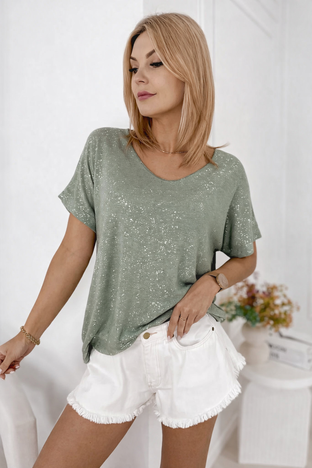 Fashionweek Dámská halenka s krátkým rukávem a lesklým efektem UB-ANTIGA