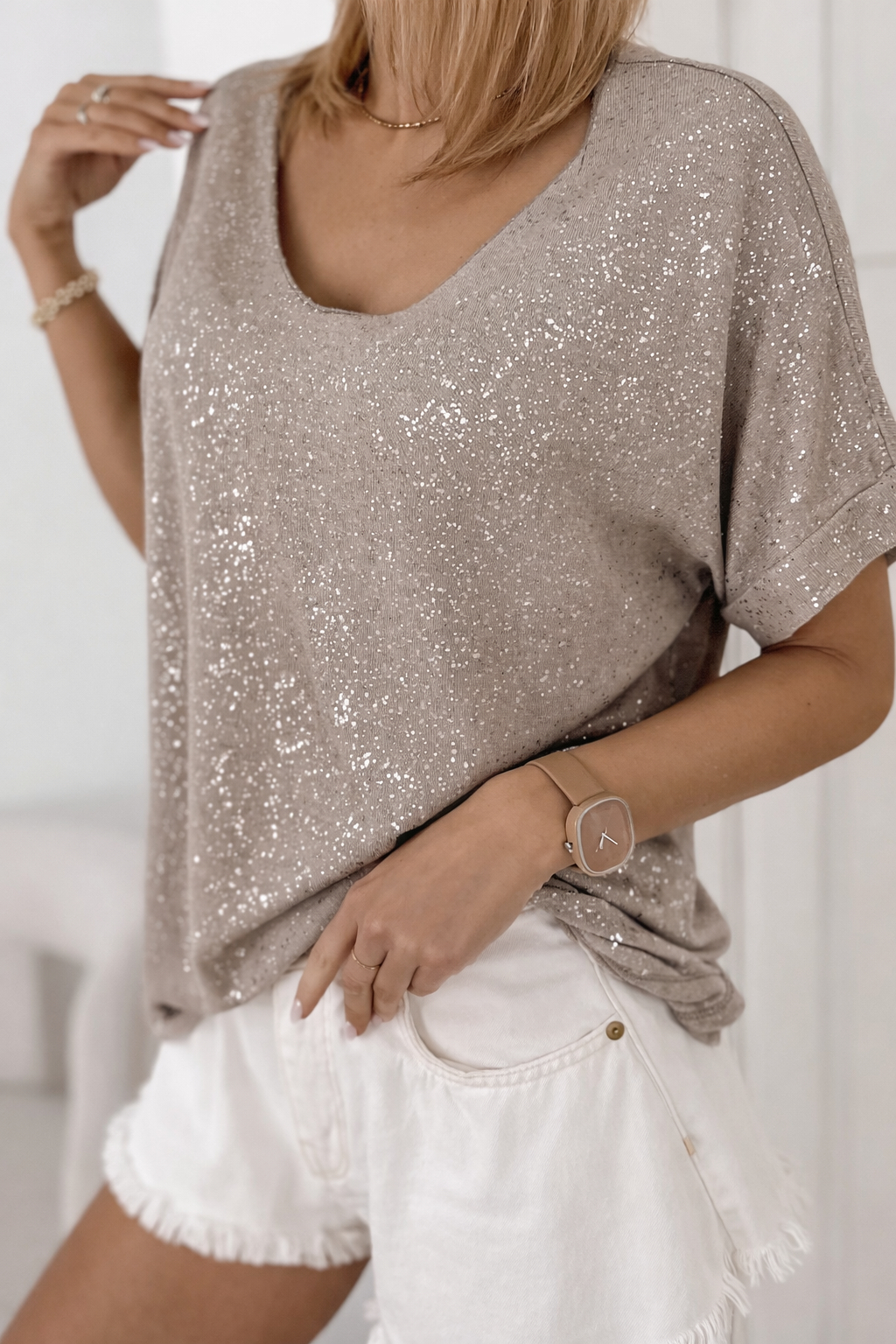 Fashionweek Dámská halenka s krátkým rukávem a lesklým efektem UB-ANTIGA