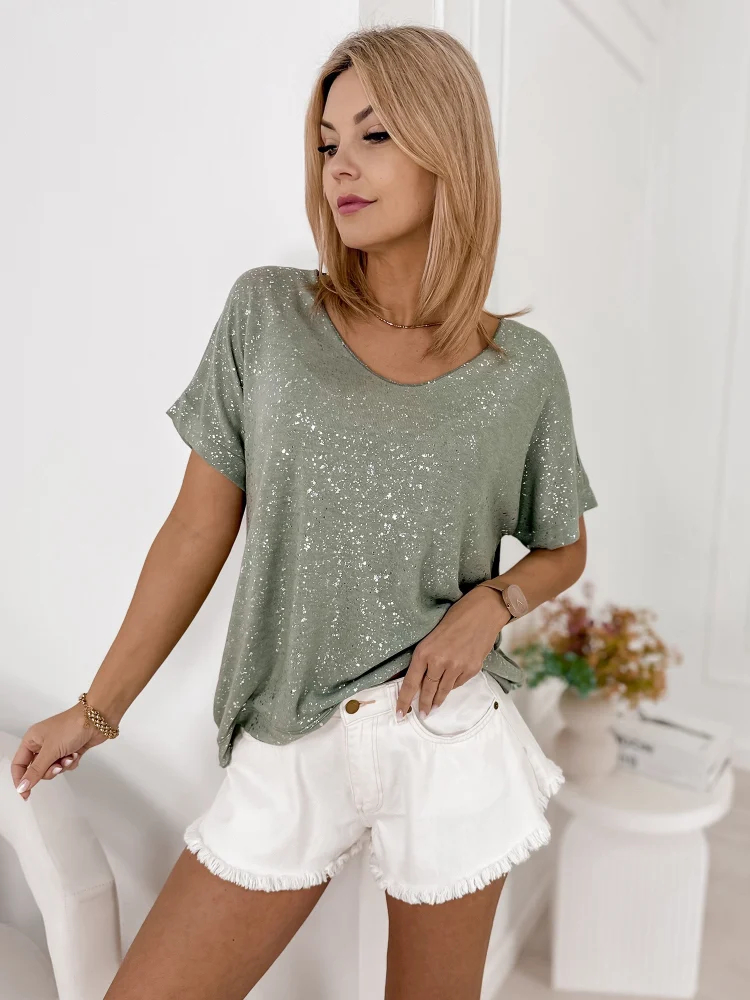 Fashionweek Dámská halenka s krátkým rukávem a lesklým efektem UB-ANTIGA