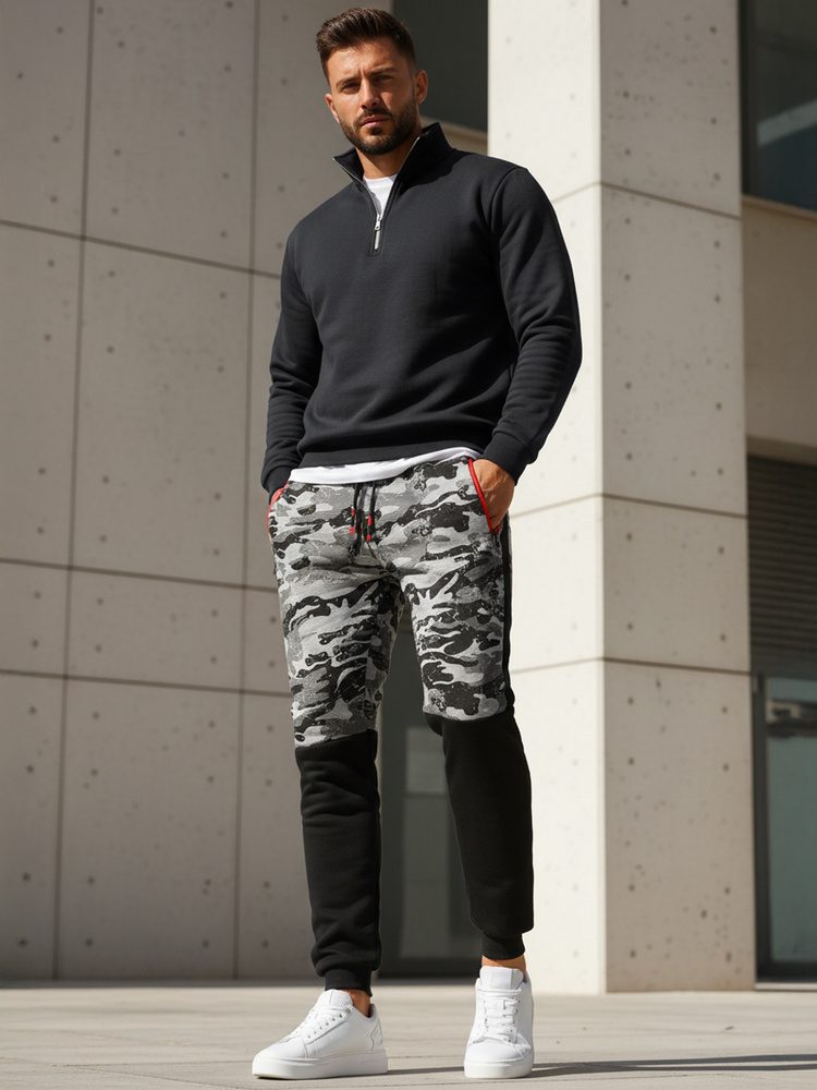 Buďchlap Šedé trendy maskáčové tepláky