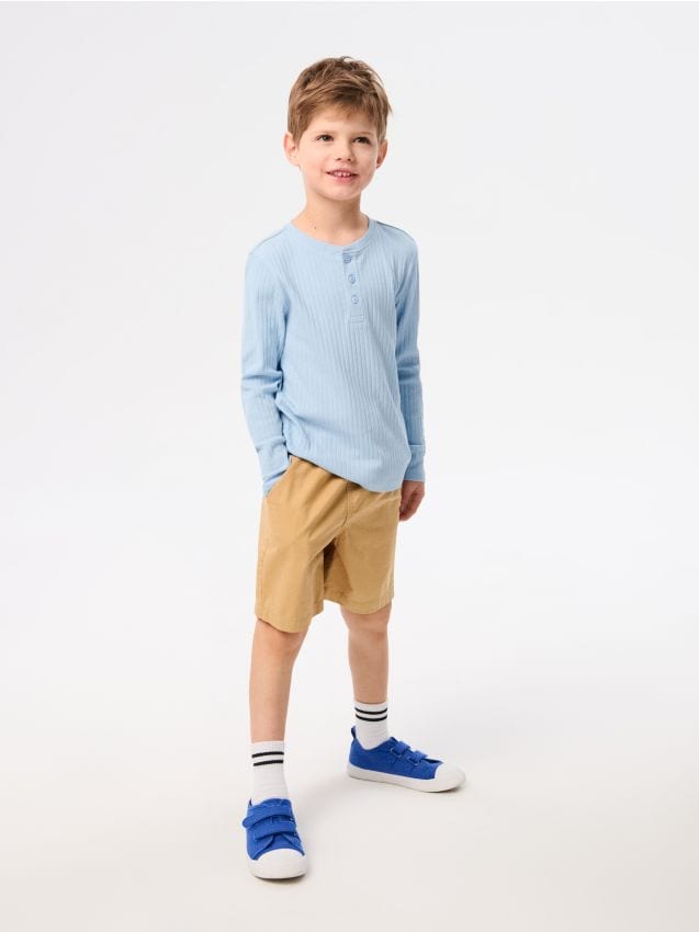 Sinsay - Bavlněné tričko s dlouhými rukávy - modrá