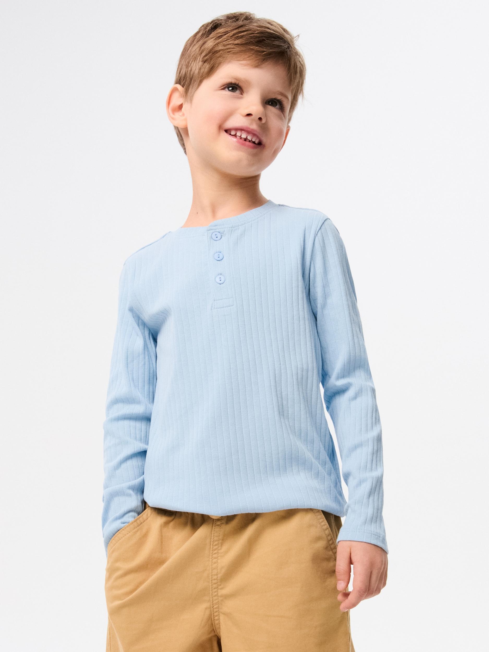 Sinsay - Bavlněné tričko s dlouhými rukávy - modrá