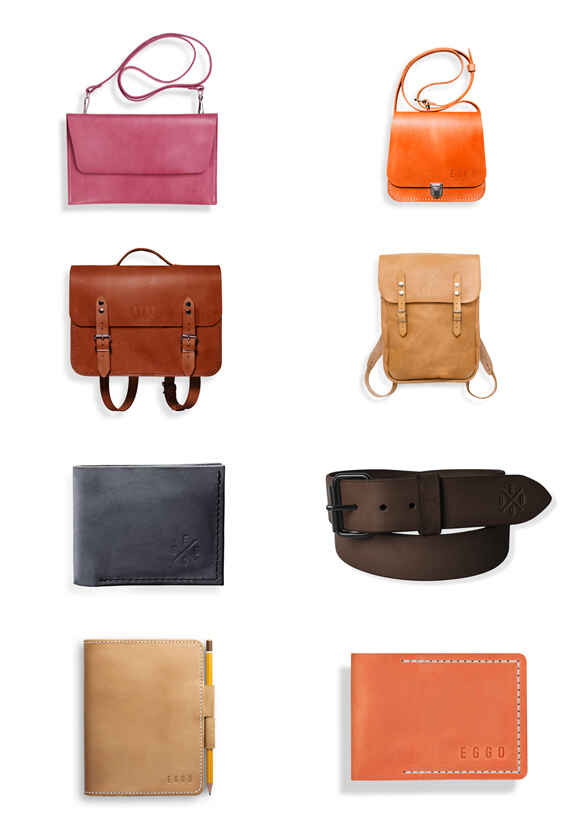 kožené výrobky značky EGGO: aktovka, taška, batoh, pásek, peněženka, kožený obal