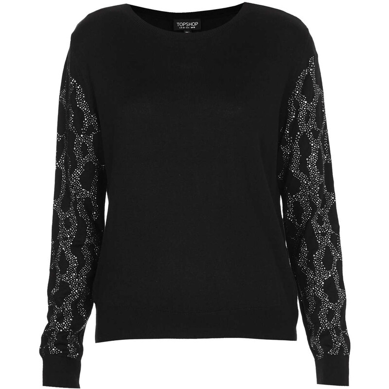 Topshop Knitted Crystal Sleeve Top