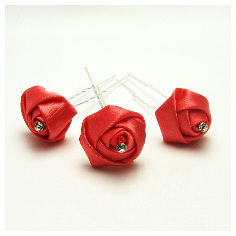 Červená růže s kamínkem, 20mm, vlásenka