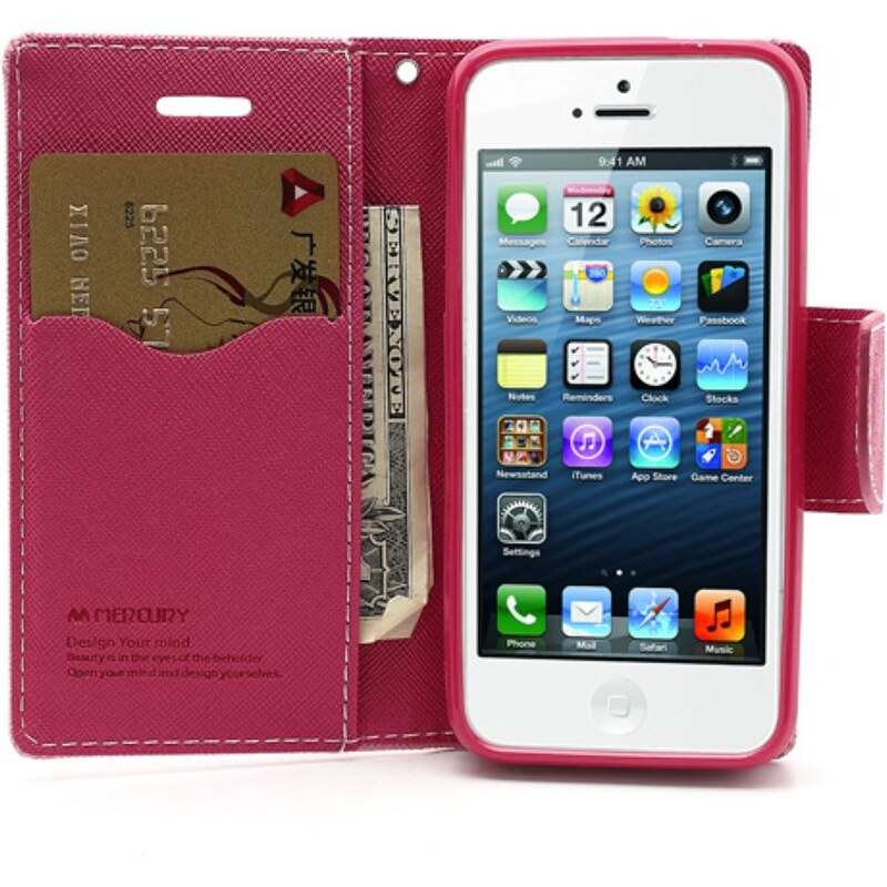 Pouzdro / kryt pro Apple iPhone 5 / 5S / SE - Mercury, Fancy Diary Pink/Hotpink