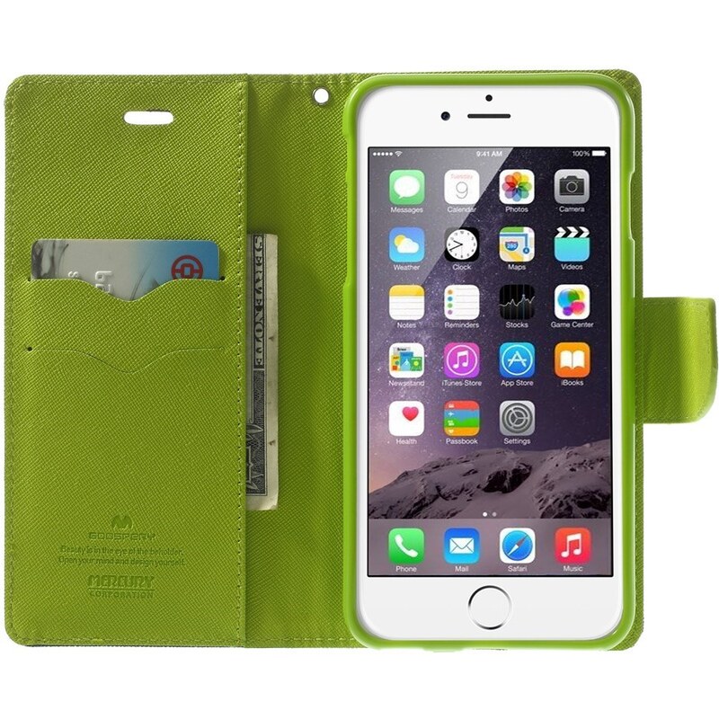 Pouzdro / kryt pro Apple iPhone 6 Plus / 6S Plus - Mercury, Fancy Diary NAVY/LIME