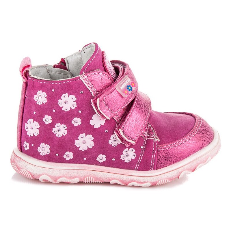 AMERICAN CLUB Dívčí růžové kotníkové boty s květinkami