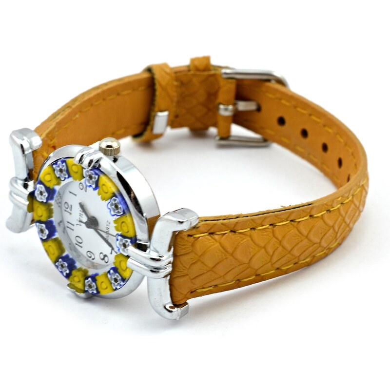 Murano Dámské hodinky s koženým páskem - tmavě žlutá - Venice