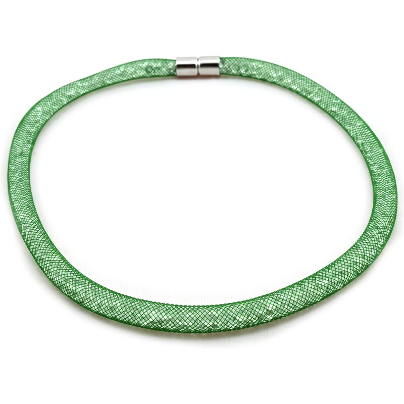 Murano Náhrdelník dutinka s krystalky - zelená - Tubo Conteria
