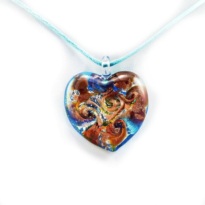 Murano Náhrdelník skleněné srdce - kombinace barev - modrá - Passione 2