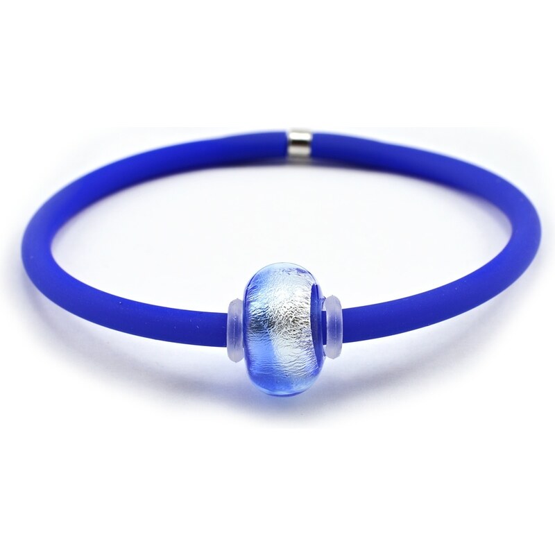 Murano Náramek s italskou vinutou perlou Dora - modrá, stříbrná - benátské sklo