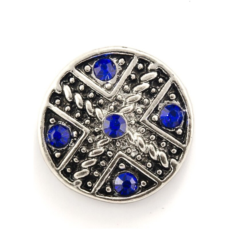 JewelsHall Knoflík Cvak - symbol s modrými kamínky - 1,8 cm