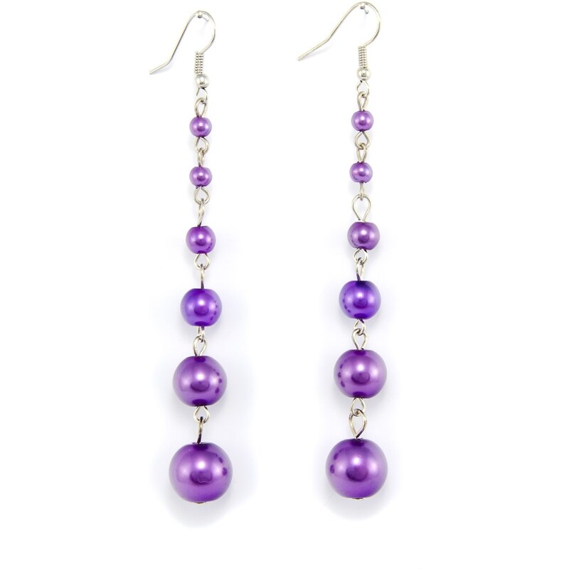 JewelsHall Visací náušnice dlouhé perlové - fialové