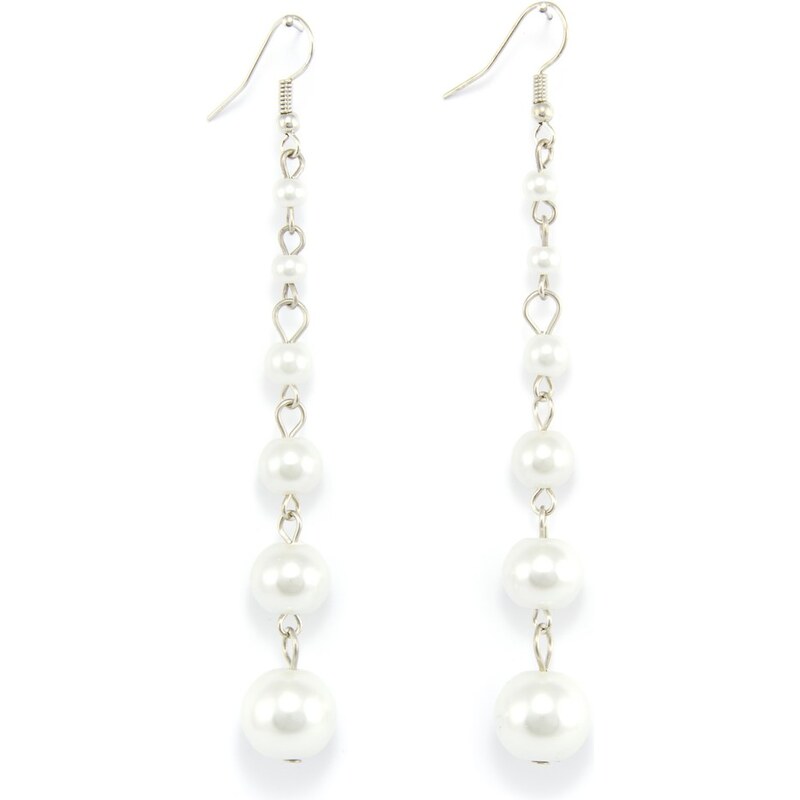 JewelsHall Visací náušnice dlouhé perlové - bílé