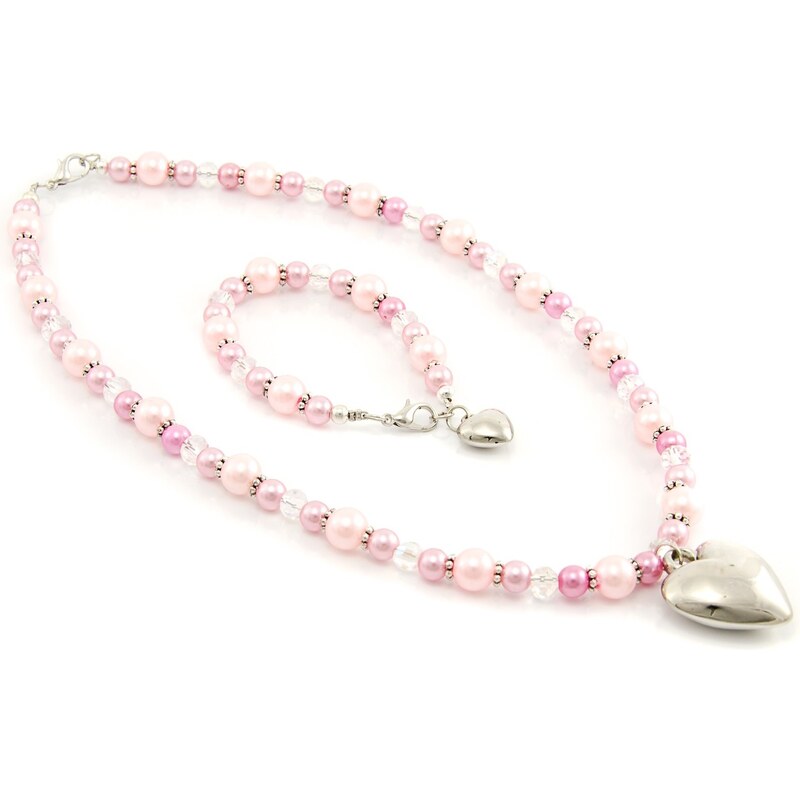 JewelsHall Dětská sada náhrdelník + náramek - srdce - růžová