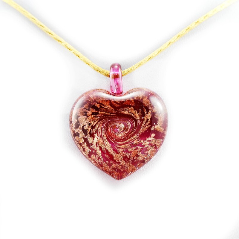 Murano Náhrdelník skleněné srdce - kombinace barev - červená - Passione
