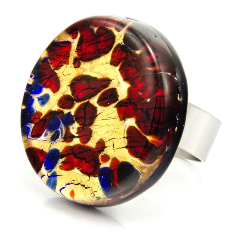Murano Prsten skleněný kulatý - červená, zlatá - Elisa