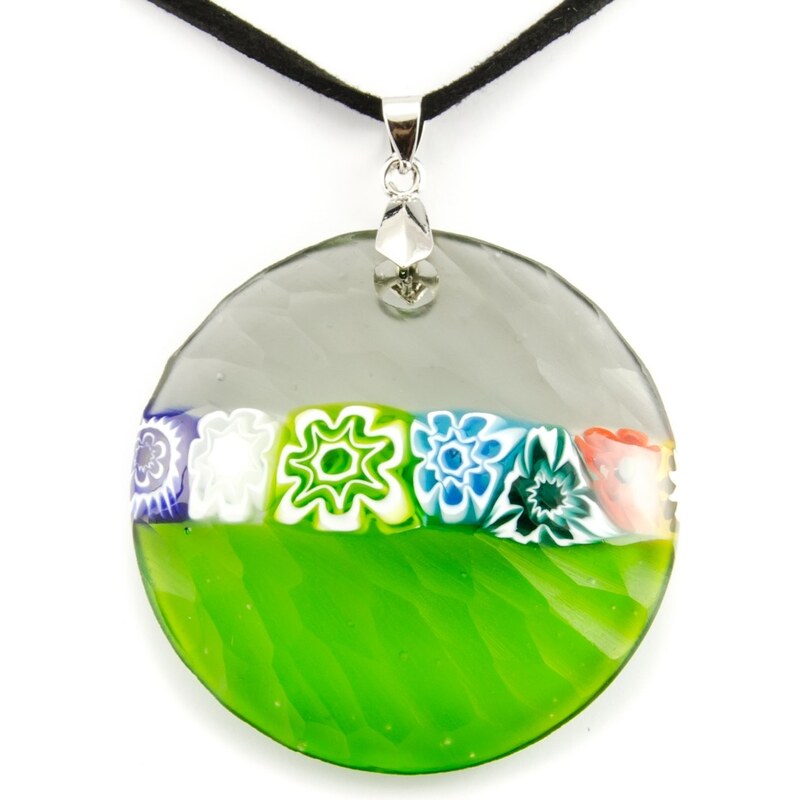 Murano Náhrdelník skleněný šperk - šedá, zelená - Battuti