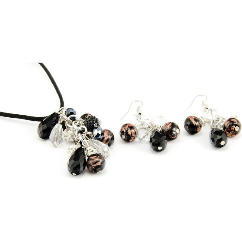 Murano Sada náhrdelník, náušnice skleněné korálky - černá - Grappolo