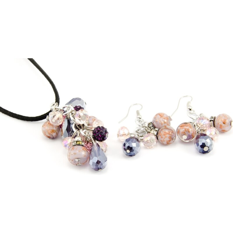 Murano Sada náhrdelník, náušnice skleněné korálky - fialová - Grappolo