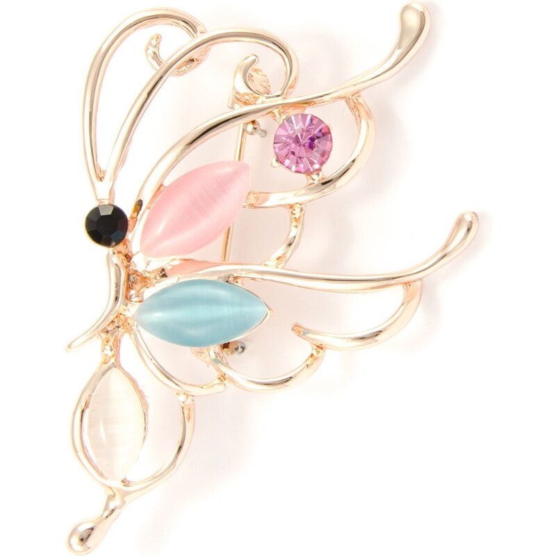 JewelsHall Brož motýl s barevnými krystaly - růžová zlatá