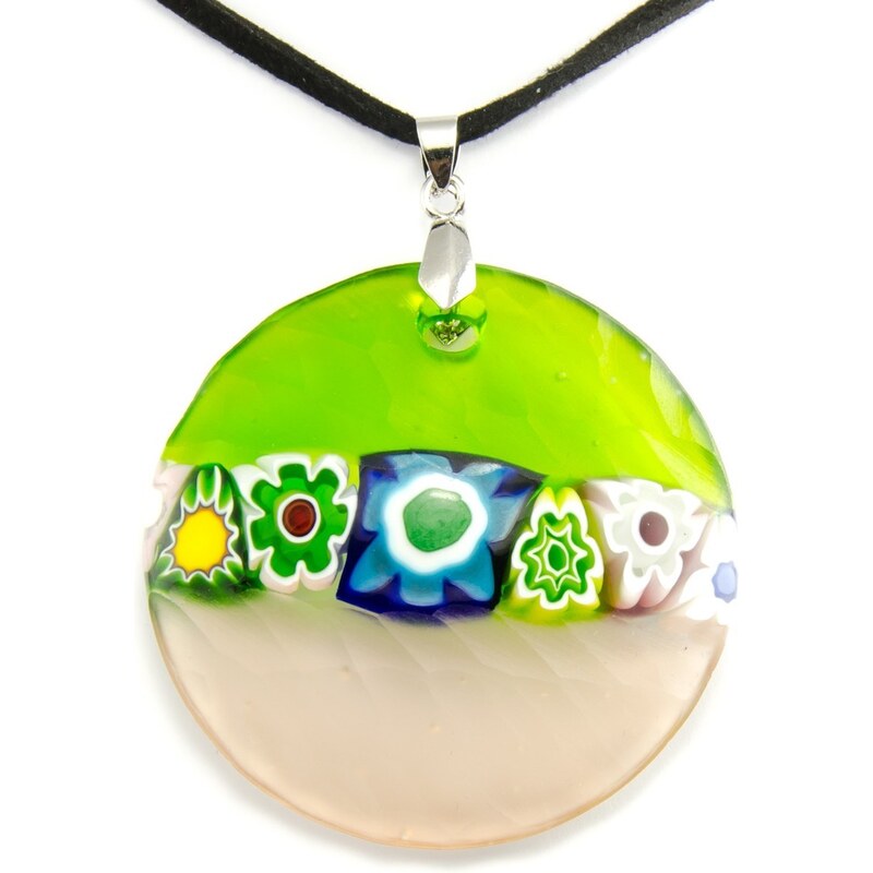 Murano Náhrdelník skleněný šperk - světle zelená - Battuti