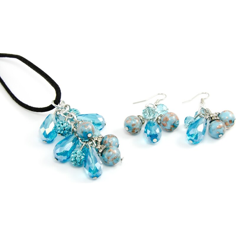 Murano Sada náhrdelník, náušnice skleněné korálky - světle modrá - Grappolo