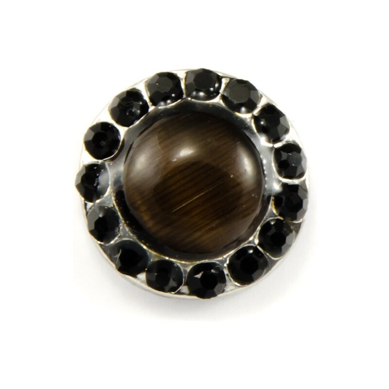 JewelsHall Knoflík Cvak - kočičí oko a černé krystaly - 1,2 cm