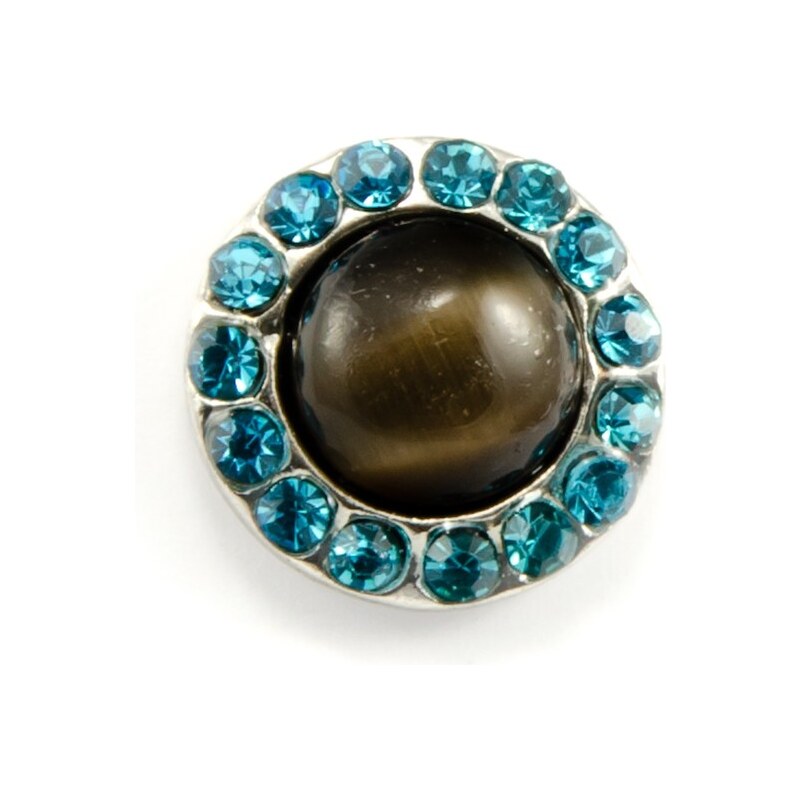 JewelsHall Knoflík Cvak - kočičí oko a modré krystaly - 1,2 cm