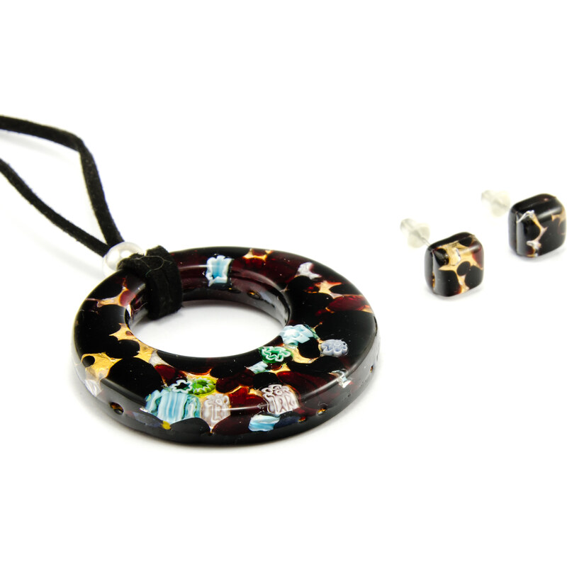 Murano Sada náhrdelník a náušnice - skleněný šperk - červená, zlatá - Paola 2